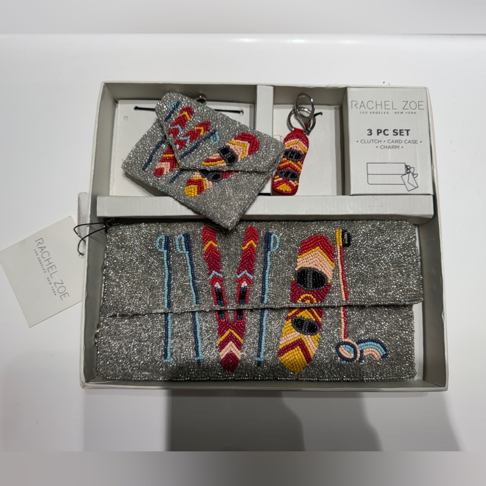 Rachel Zoe Silver Ski Beaded Clutch with Colorful Accents